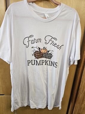 Bella Canvas Graphic White Tee with Plaid Pumpkins